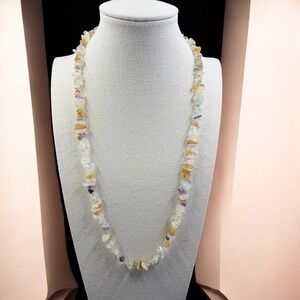 Gemstone Chip Bead Necklace Mixed Stones 22 Inch Boho Natural Crystal Reiki Chic
